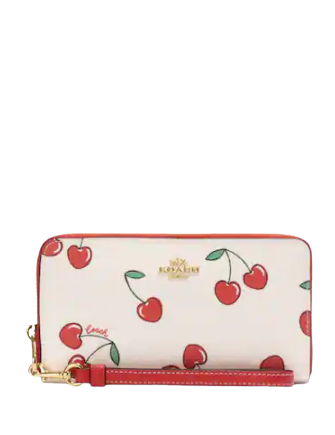 Coach Long Zip Around Wallet With Heart Cherry Print