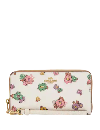 Coach Long Zip Around Wallet With Spaced Floral Field Print