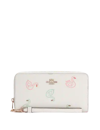 Coach Long Zip Around Wallet With Swan Print