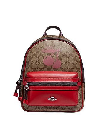 Coach Medium Charlie Backpack in Signature Canas With Cherry Motif