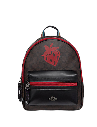 Coach Medium Charlie Backpack in Signature Canvas With Strawberry Motif