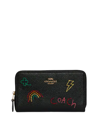Coach Medium Id Zip Wallet With Diary Embroidery