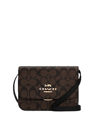 Coach Brown Signature Canvas and Leather Buckle Flap Wallet Coach