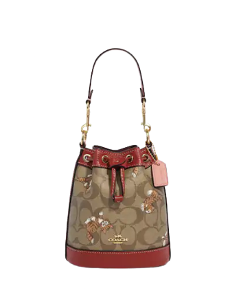 Coach Mini Dempsey Bucket Bag In Signature Canvas With Dancing Kitten Print
