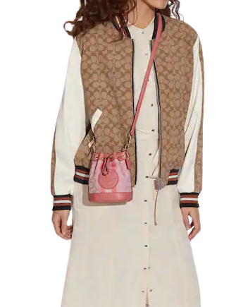 Coach Mini Dempsey Bucket Bag In Signature Jacquard With Stripe And Coach Patch