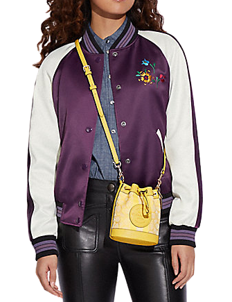 Coach Mini Dempsey Bucket Bag In Signature Jacquard With Stripe And Coach Patch