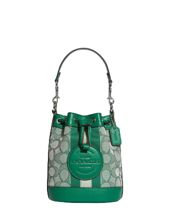 Coach Mini Dempsey Bucket Bag In Signature Jacquard With Stripe And Coach Patch