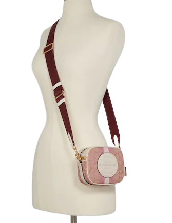 Coach Mini Dempsey Camera Bag In Signature Jacquard With Coach Patch And Heart Charm