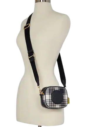Coach Mini Dempsey Camera Bag With Garden Plaid Print And Coach Patch
