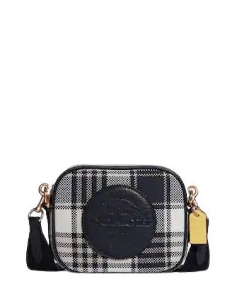 Coach Mini Dempsey Camera Bag With Garden Plaid Print And Coach Patch