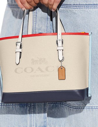 Coach (CB651) Mollie 25 Small Canvas Colorblock Tote Crossbody Handbag Purse