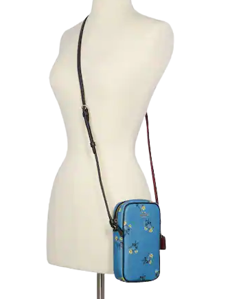 Coach North South Zip Phone Crossbody With Floral Bow Print