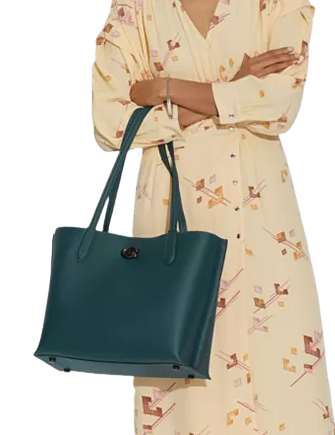 Coach Polished Pebble Leather with Coated Canvas Signature Interior Willow Tote
