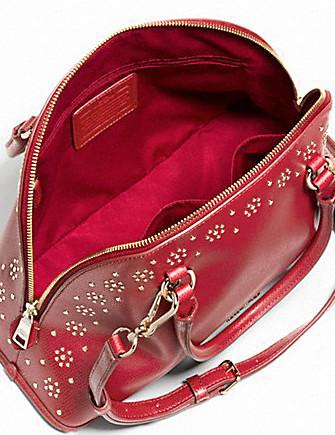 Coach Border Stud Cora Domed Satchel in Crossgrain Leather