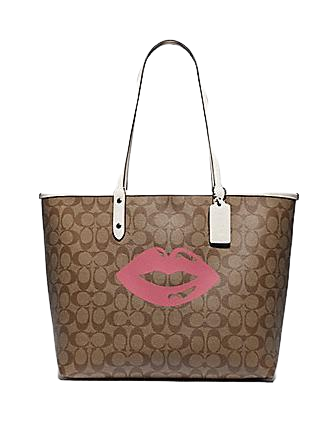 Coach Reversible City Tote in Signature Canvas With Lips Motif