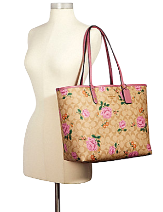 Coach Purple/Pink Signature Coated Canvas and Leather Reversible City Tote  Coach