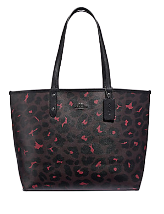 Leather Handbag Coach Reversible Leopard Tote Coach City