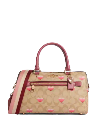 Coach Rowan Satchel In Signature Canvas With Stripe Heart Print