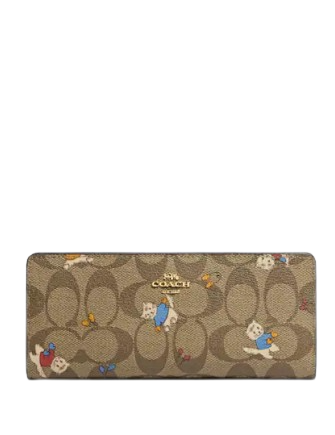 Coach Slim Wallet In Signature Canvas With Cat Mittens Print