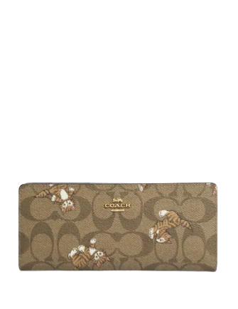 Coach Slim Wallet In Signature Canvas With Dancing Kitten Print