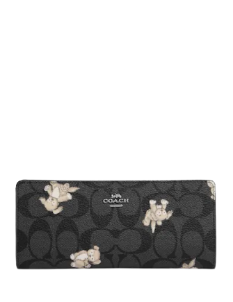 Coach Slim Wallet In Signature Canvas With Happy Dog Print