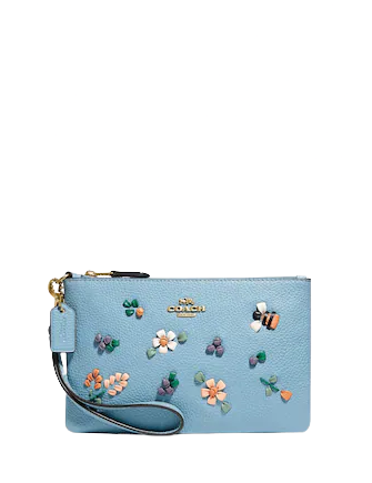 Coach Small Wristlet With Floral Embroidery