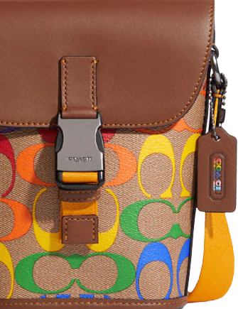 Coach Track Small Flap Crossbody In Rainbow Signature Canvas