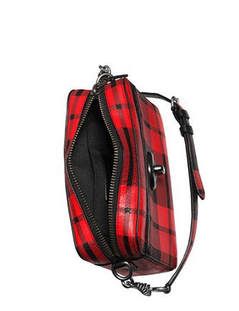 Coach Turnlock Camera Bag in Plaid Print Leather