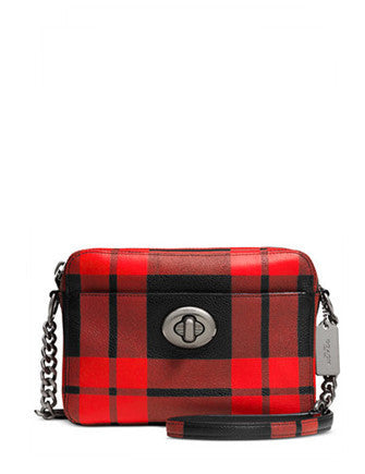 Coach Turnlock Camera Bag in Plaid Print Leather