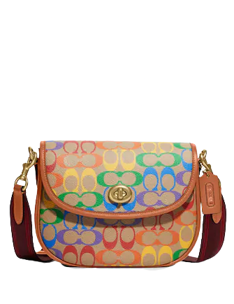 Coach Willow Saddle Bag In Rainbow Signature Canvas