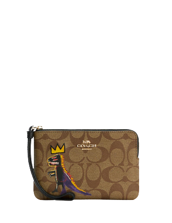 Coach X Jean Michel Basquiat Corner Zip Wristlet In Signature Canvas