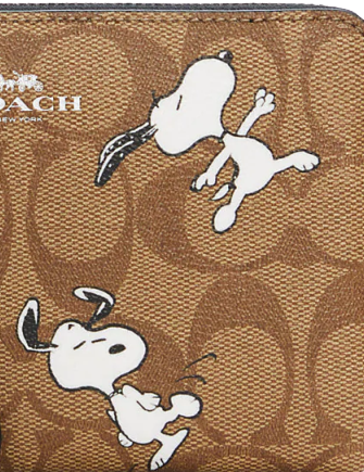 Coach X Peanuts Corner Zip Wristlet In Signature Canvas With Snoopy Print