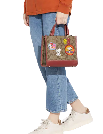 Coach X Peanuts Dempsey Tote 22 In Signature Canvas With Patches