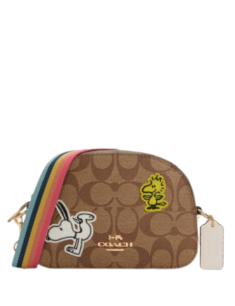 Coach X Peanuts Mini Serena Satchel In Signature Canvas With Varsity Patches
