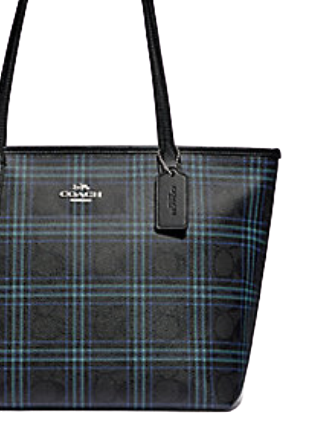 Coach Zip Top Tote in Signature Canvas With Shirting Plaid Print