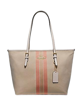 Coach Zip Top Tote in Signature Jacquard With Varsity Stripe