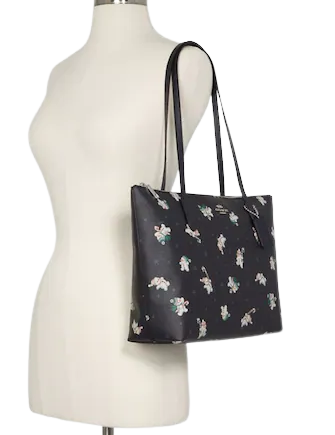 Coach Zip Top Tote With Snowman Print