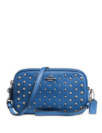 Coach Crossbody Clutch in Polished Pebble Leather with Ombre Rivets