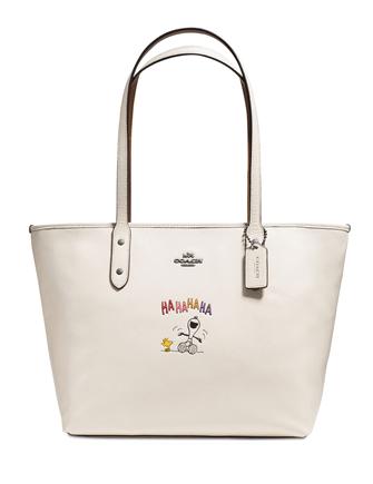 Coach Peanuts City Zip Tote in Refined Natural Pebble Leather with Snoopy