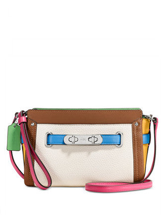Coach Swagger Wristlet In Rainbow Colorblock Leather