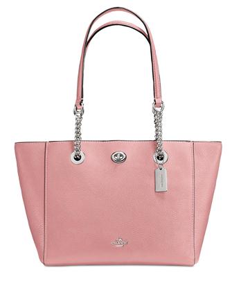 Coach Turnlock Chain Tote 27 in Polished Pebble Leather